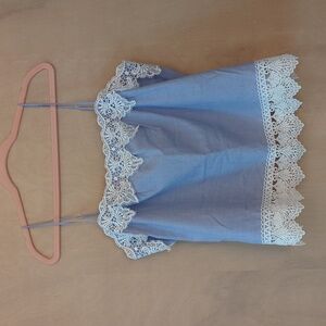 Express Women's Light Blue Spaghetti Strap Top with White Lace Detail Size L NWT